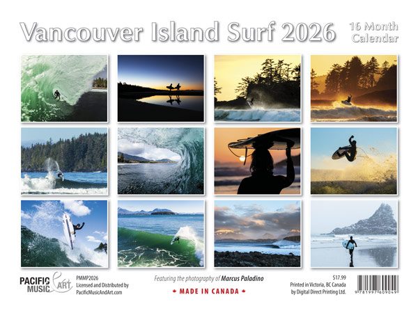 PMMP2026 Surf Vancouver Island Calendar back cover by Marcus Paladino